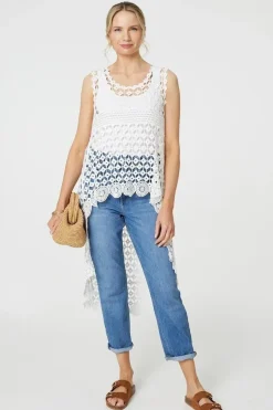 Lace Sleeveless High Low Top