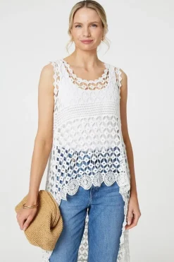 Lace Sleeveless High Low Top