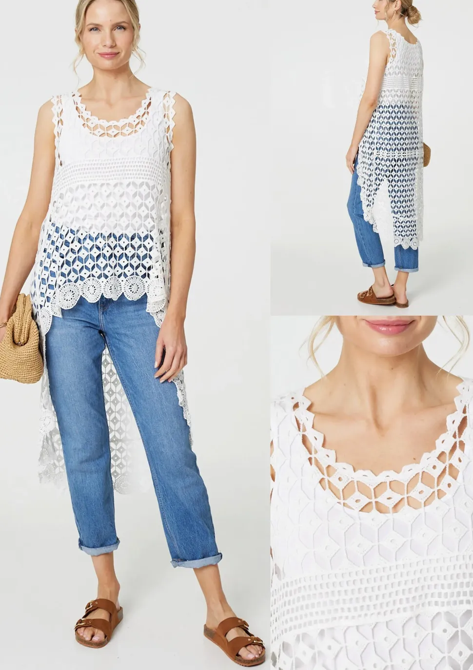 Lace Sleeveless High Low Top