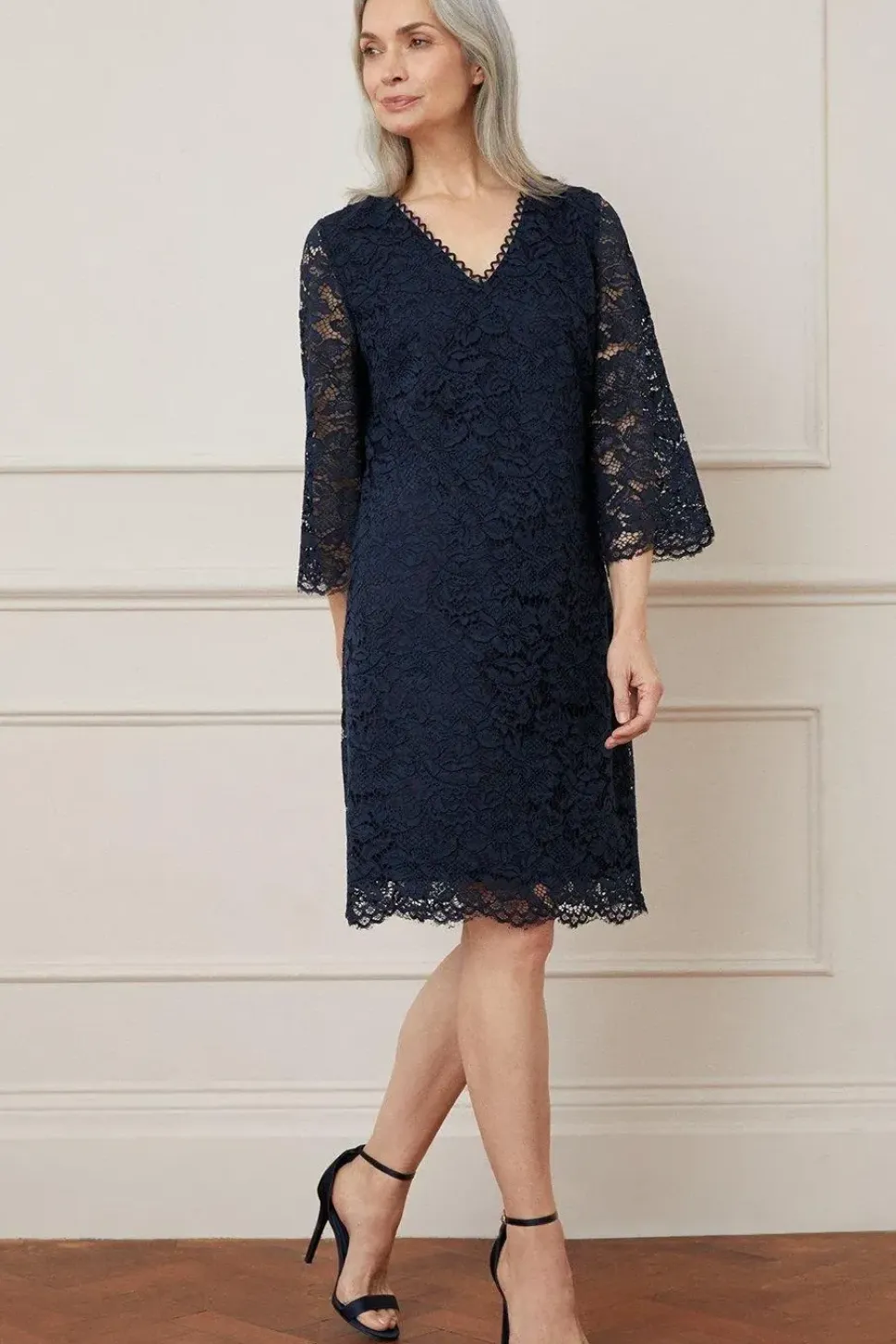 Lace 3/4 Sleeve Shift Dress
