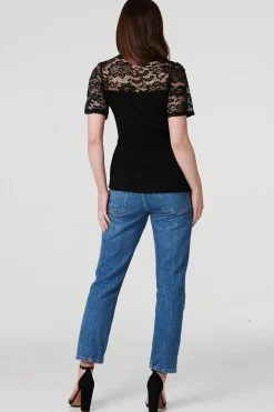 Lace Sleeve V-Neck Peplum Top