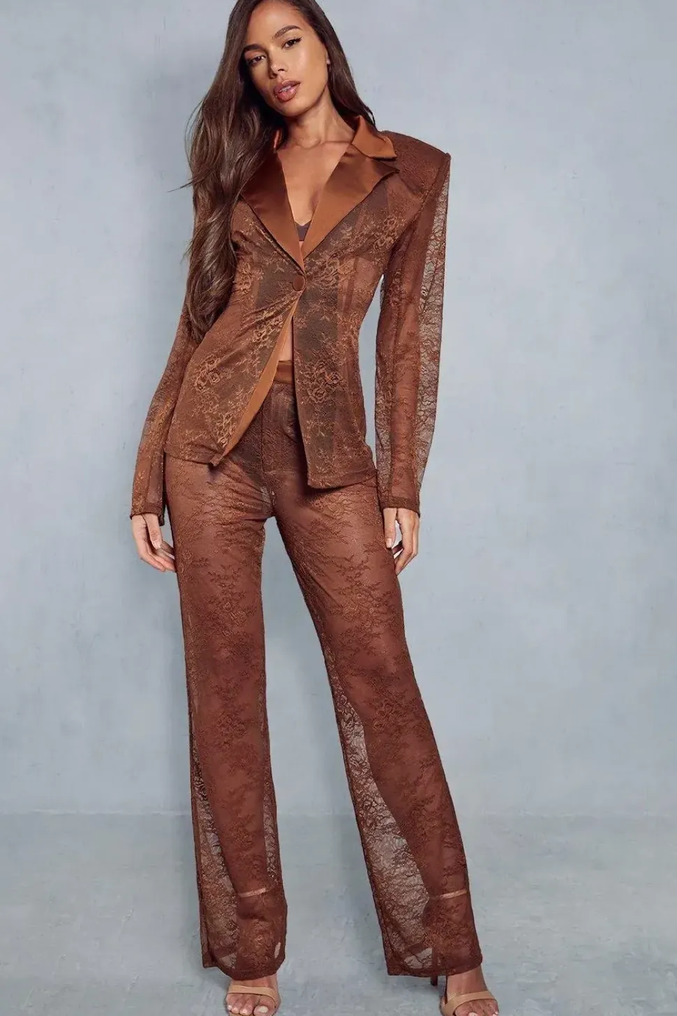 Lace Structured Satin Trim Blazer