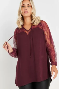 Lace Sweetheart Tie Neck Blouse