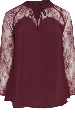 Lace Sweetheart Tie Neck Blouse