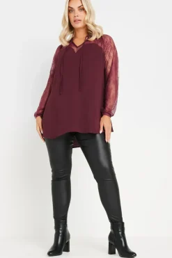 Lace Sweetheart Tie Neck Blouse