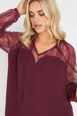 Lace Sweetheart Tie Neck Blouse
