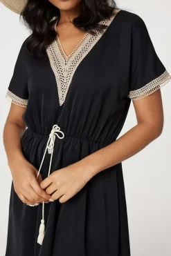 Lace Tassel Waist Tie Short Dress