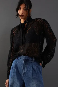 Lace Tie Neck Blouse