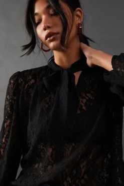 Lace Tie Neck Blouse