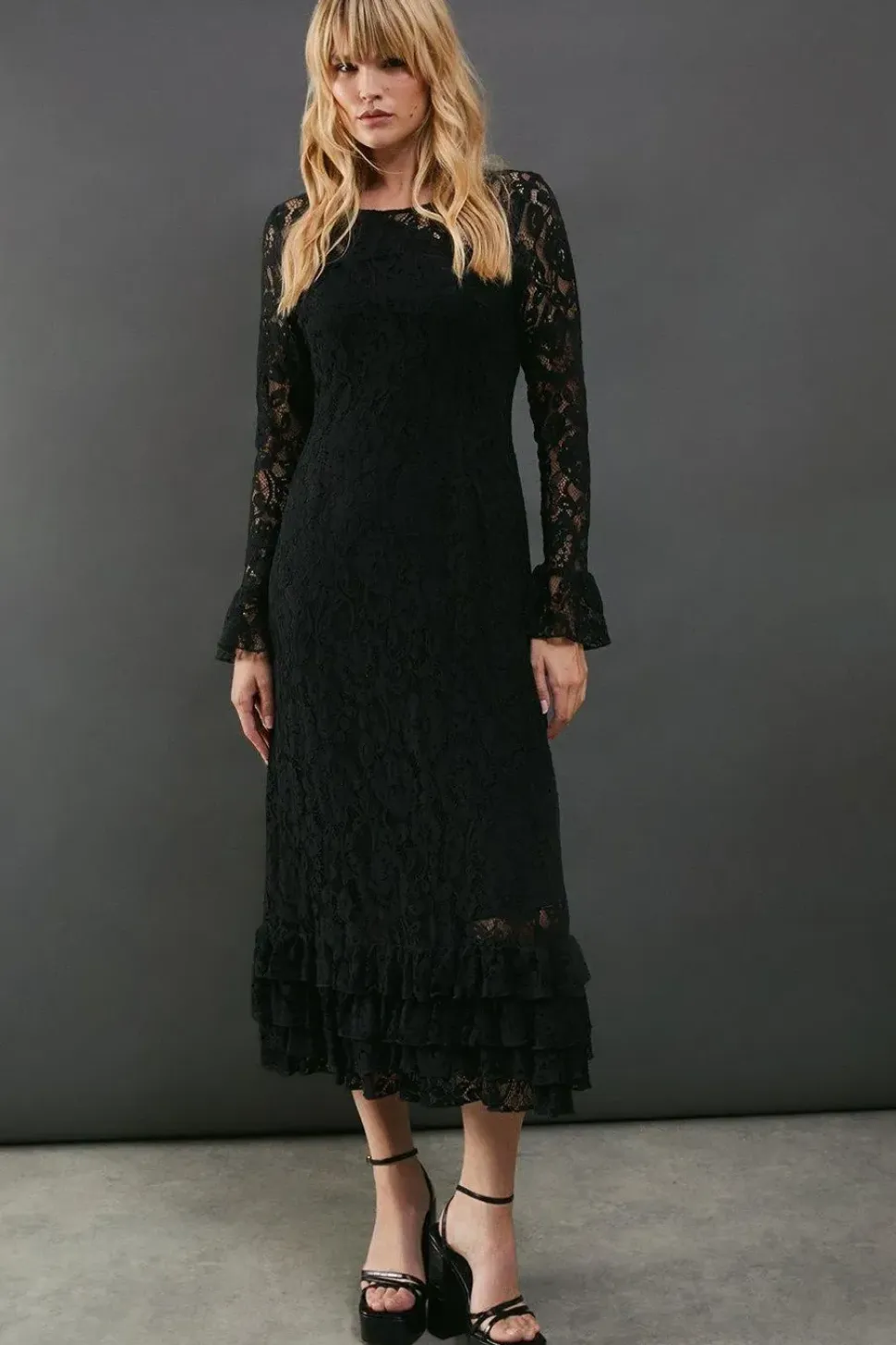 Lace Tiered Ruffle Midaxi Dress