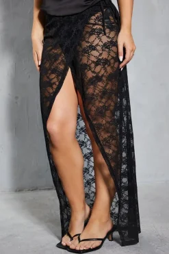 Lace Tie Side Wrap Maxi Skirt