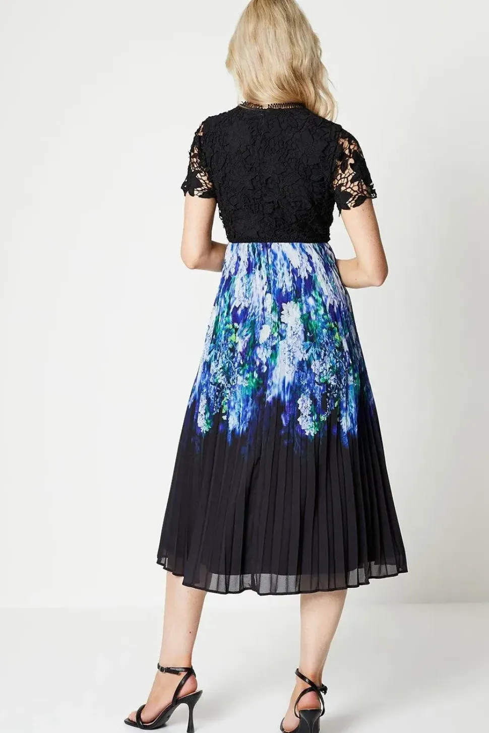Lace Top Pleated Skirt Midi Dress
