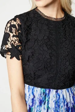 Lace Top Pleated Skirt Midi Dress