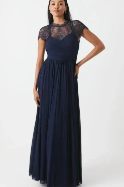 Lace Top Wrap Waist Chiffon Bridesmaid Dress