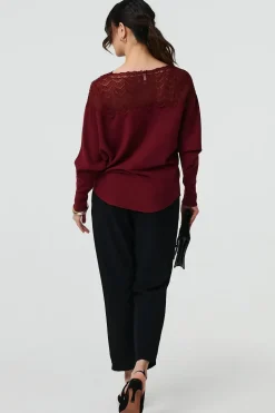 Lace Trim Batwing Long Sleeve Jumper