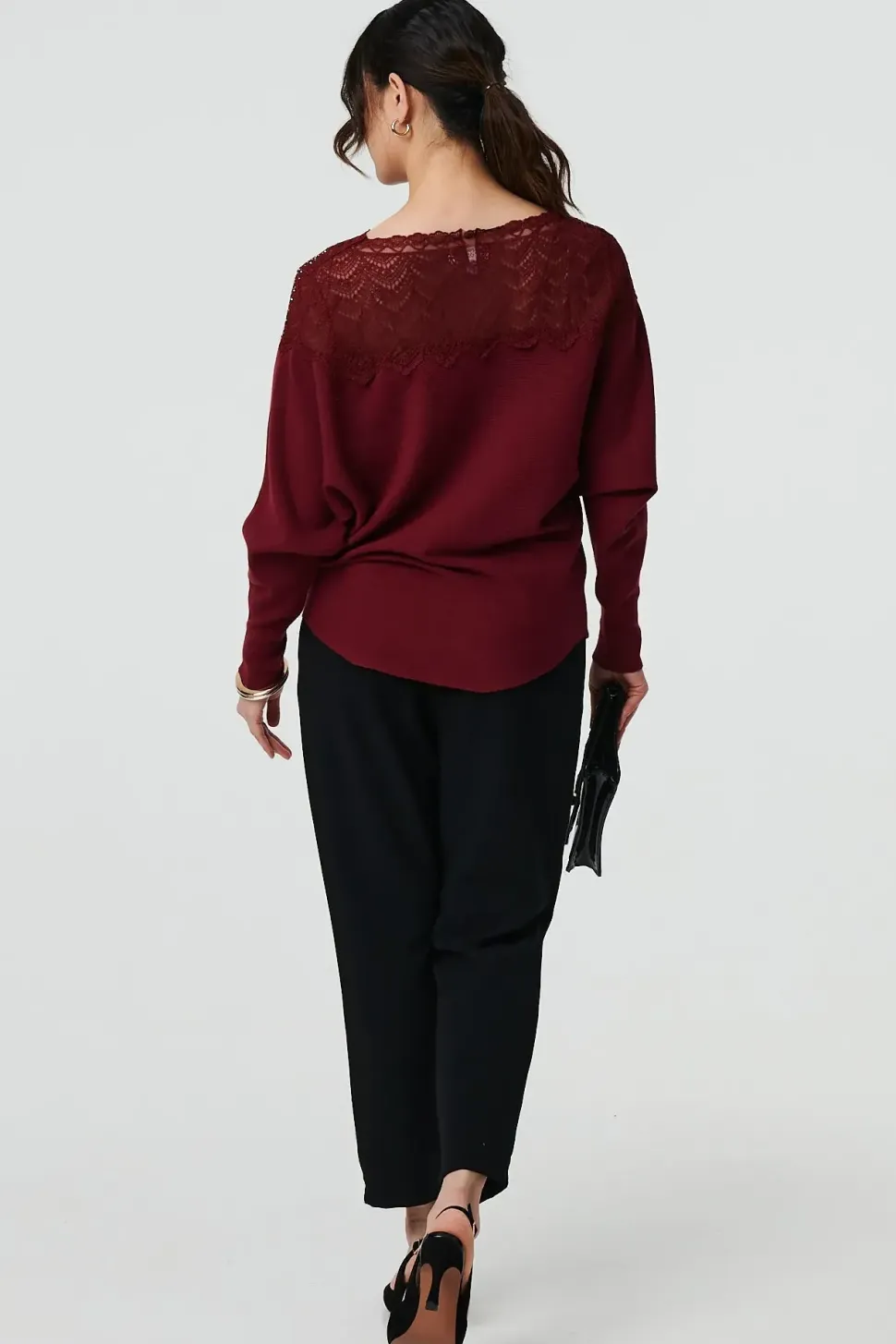 Lace Trim Batwing Long Sleeve Jumper