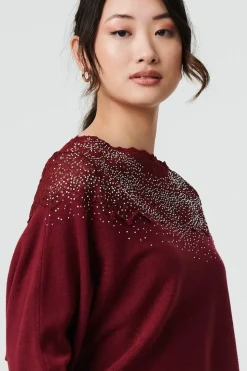 Lace Trim Batwing Long Sleeve Jumper