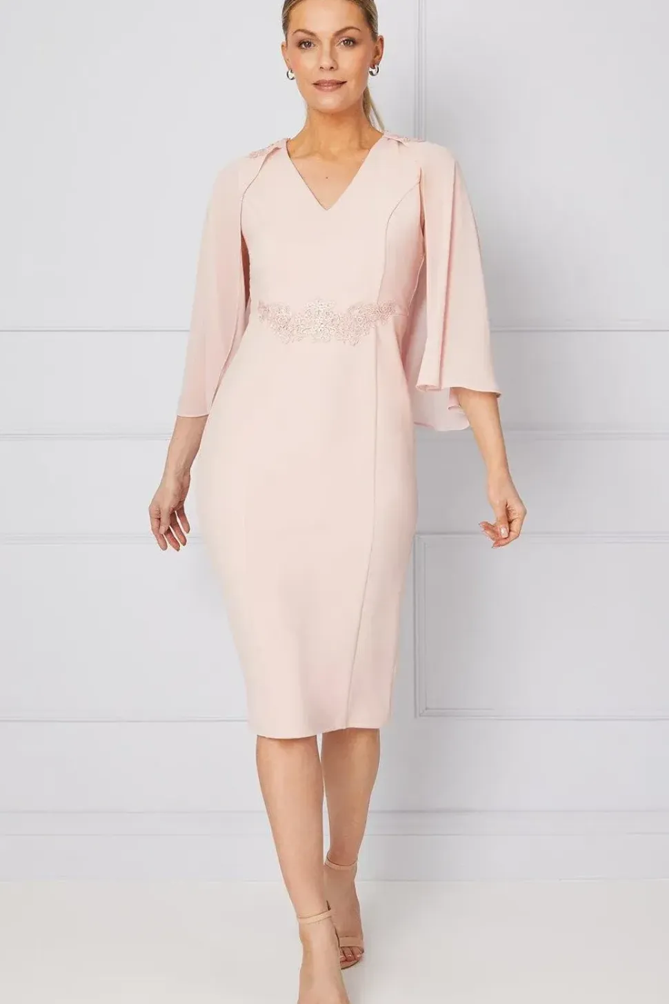 Lace Trim Cape Detail Pencil Dress