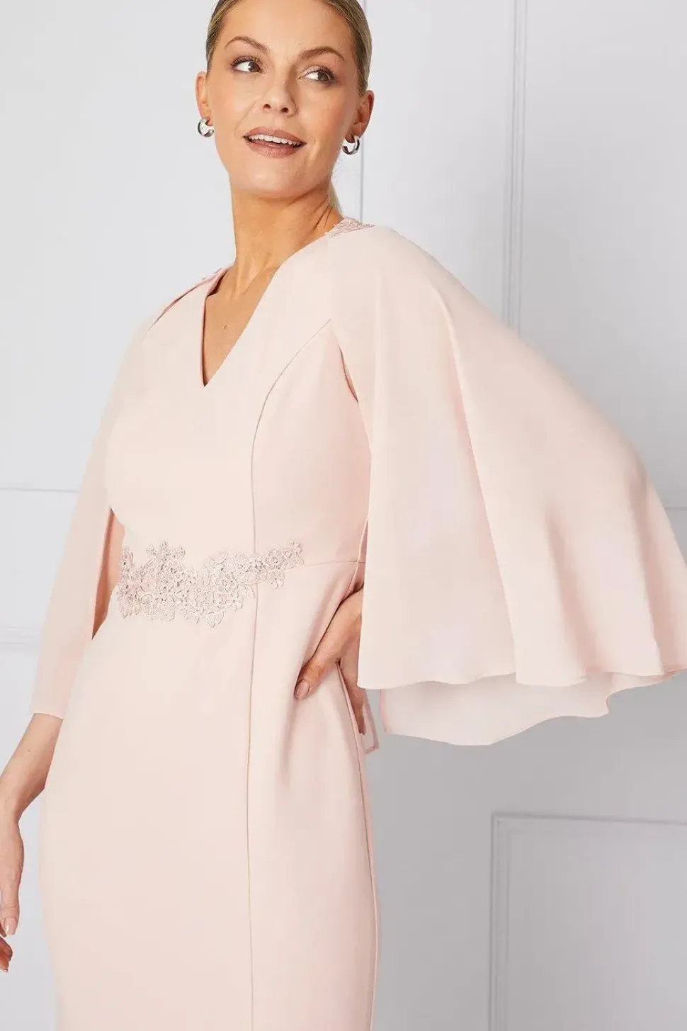 Lace Trim Cape Detail Pencil Dress