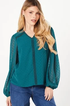 Lace Trim Dobby Blouse
