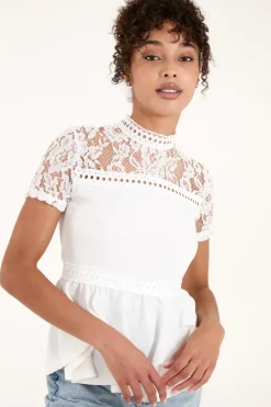 Lace Trimmed Peplum Top