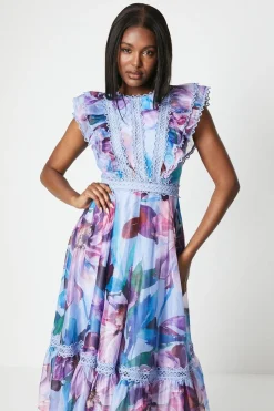 Lace Trim Organza Midi Dress