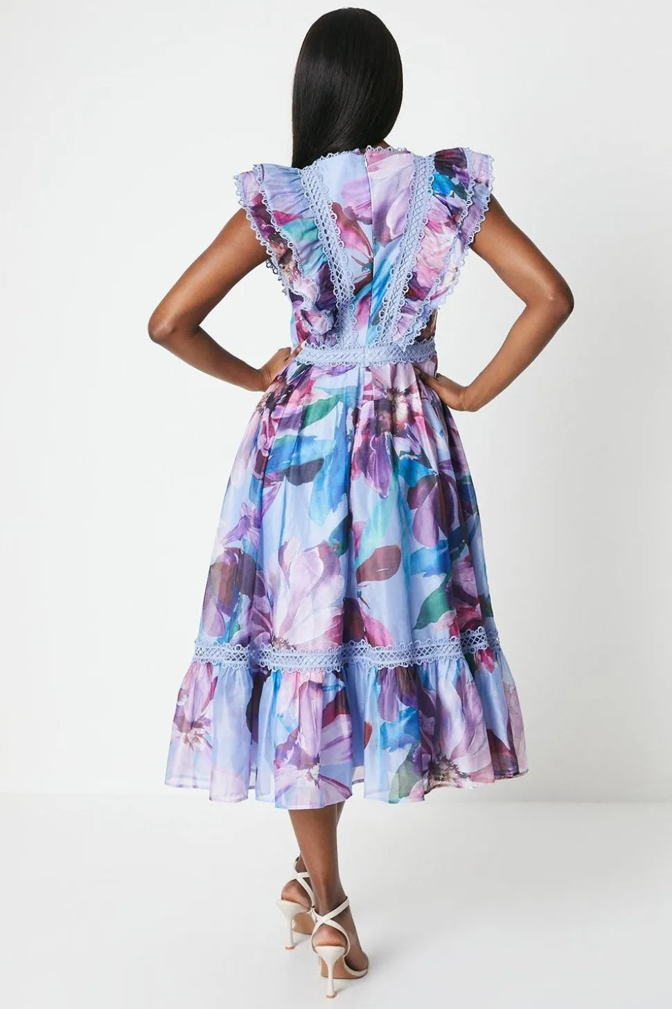 Lace Trim Organza Midi Dress