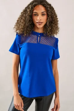 Lace Trim Ruffle Neck Top