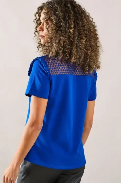 Lace Trim Ruffle Neck Top