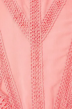 Lace Trim Ruffle Skirt Chiffon Midi Dress