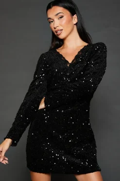 Lace Trim Sequin Mini Dress