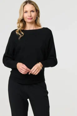 Lace Trim V-Back Boat Neck Jumper Top