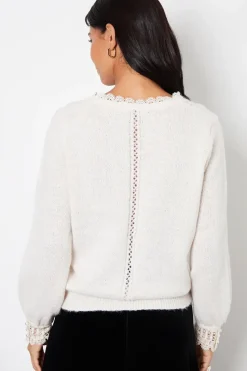 Lace Trim V Neck Knitted Jumper