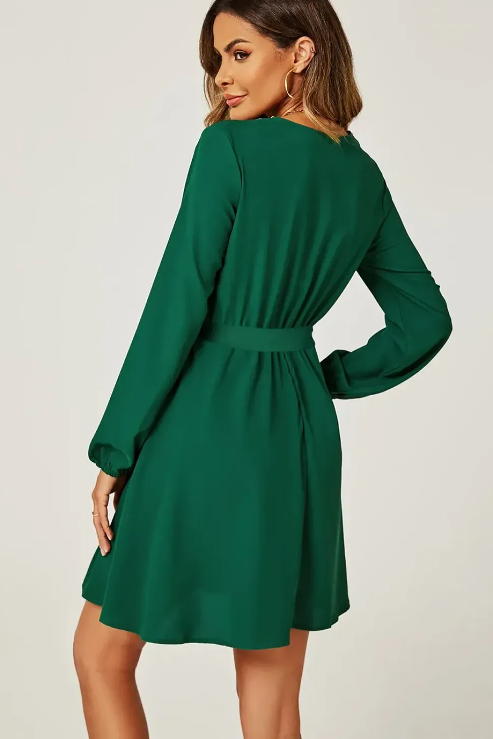 Lace Trim V Neck Mini Dress In Green