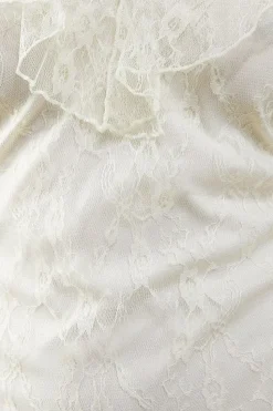 Lace V Neck Ruffle Midi Dress