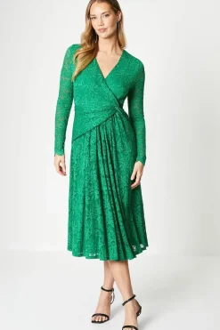 Lace Wrap Front Midi Dress