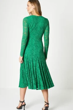Lace Wrap Front Midi Dress
