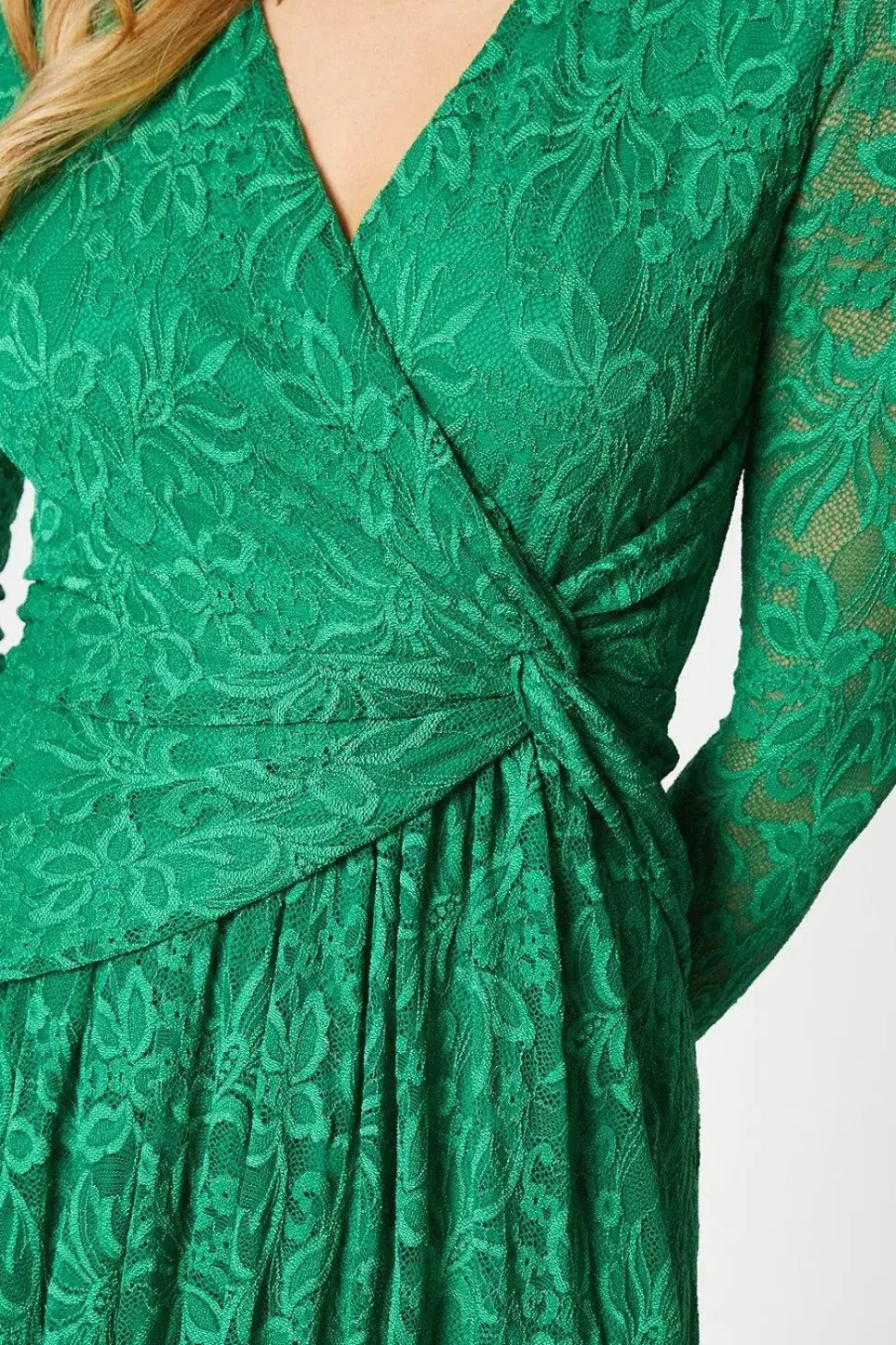 Lace Wrap Front Midi Dress