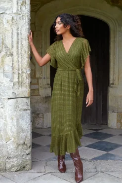 Lace Wrap Midi Dress