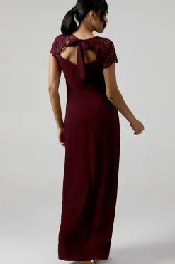Lace Wrap Over Crepe Bridesmaid Maxi Dress