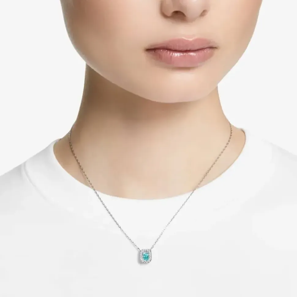 Ladies Millenia Rhodium Plated Blue Octagon Necklace 5640289