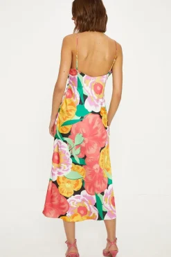 Large Floral Ruched Satin Slip Dress