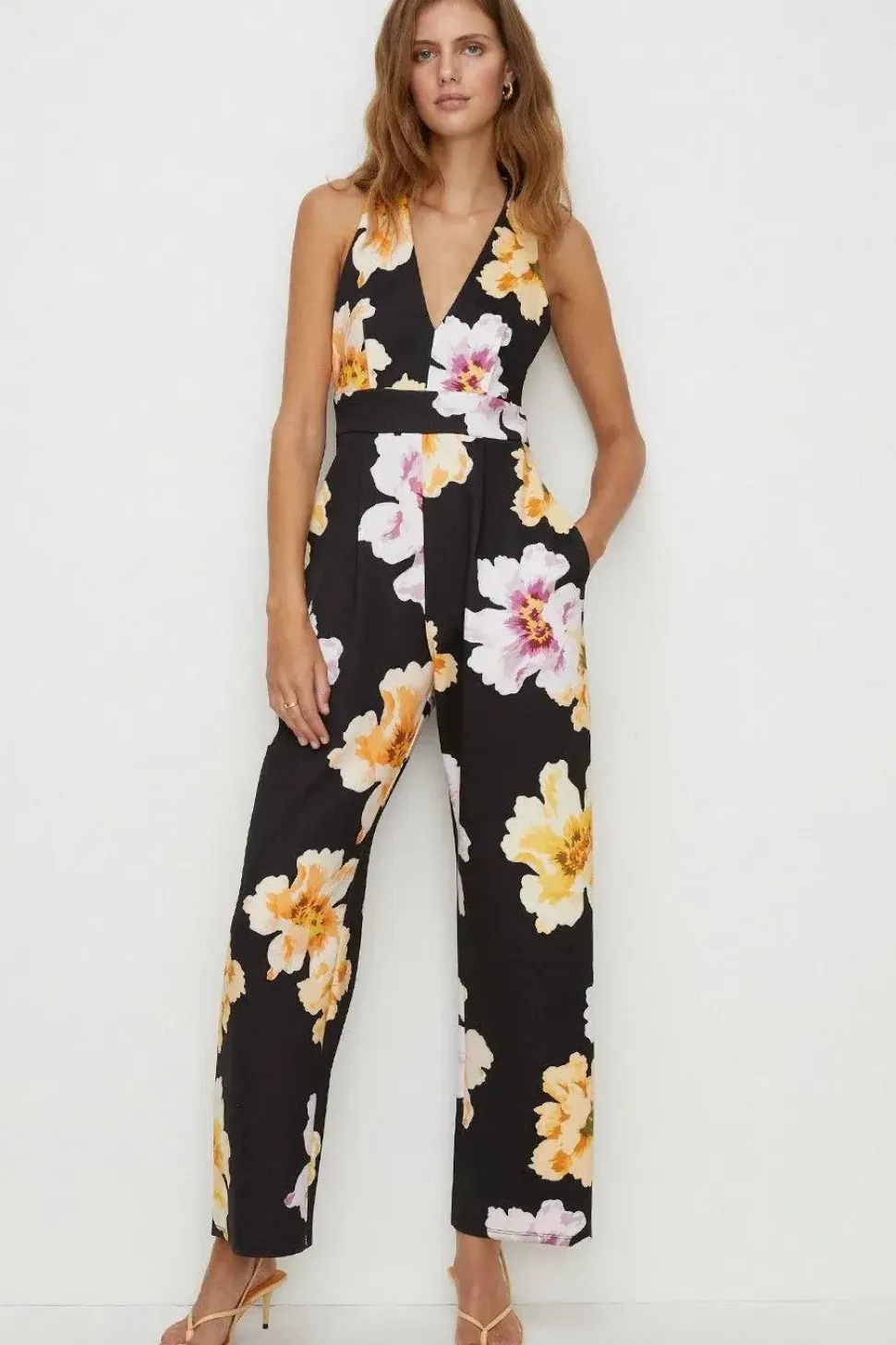 Large Floral Scuba V Neck Jumpsuit