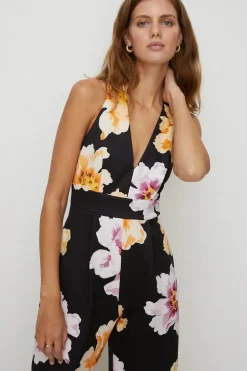 Large Floral Scuba V Neck Jumpsuit