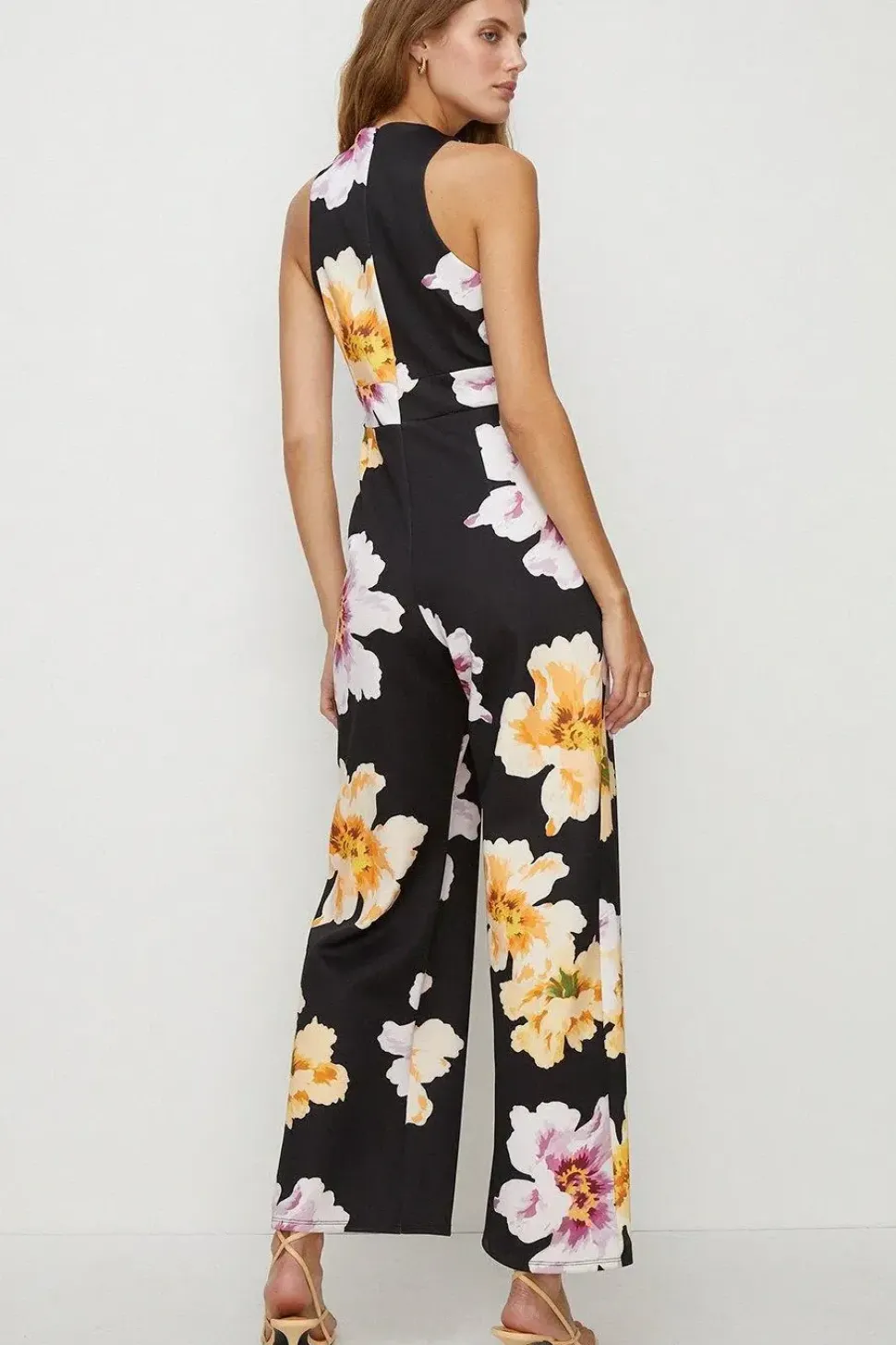 Large Floral Scuba V Neck Jumpsuit