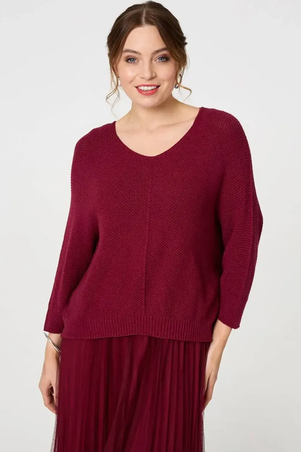 Layered Knit Top Mesh Pleated Midi Dress