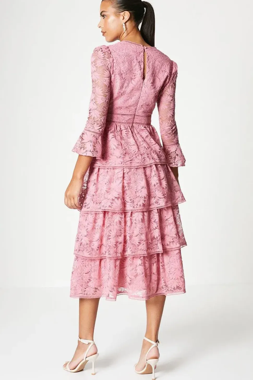 Layered Lace Dress With Ruffle Sleeve