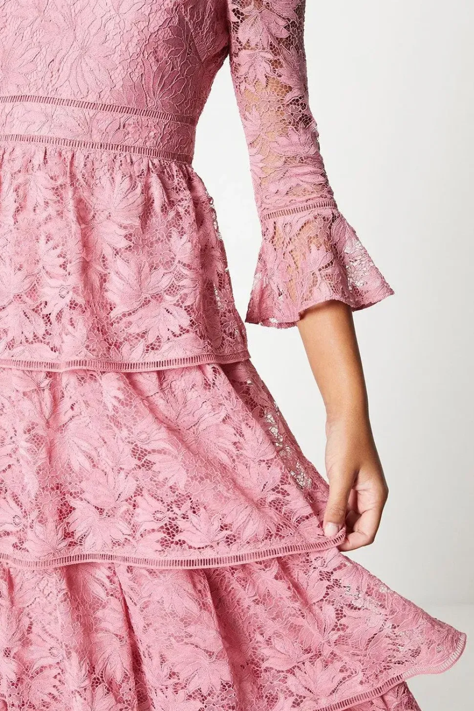 Layered Lace Dress With Ruffle Sleeve
