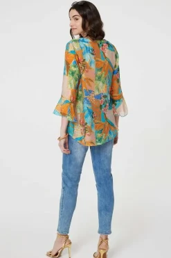 Leaf Print Button Front Blouse