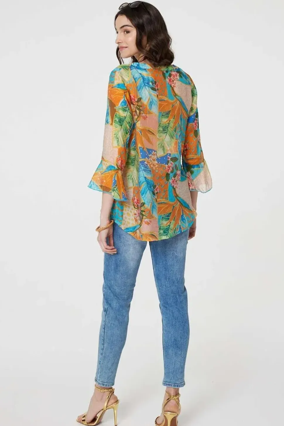 Leaf Print Button Front Blouse